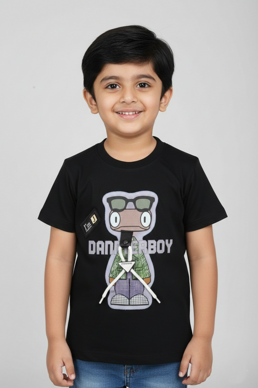 Fyst Cotton Knit Smart Casual Rope Detail T-Shirt for Boys - Black - Fyst Fashion