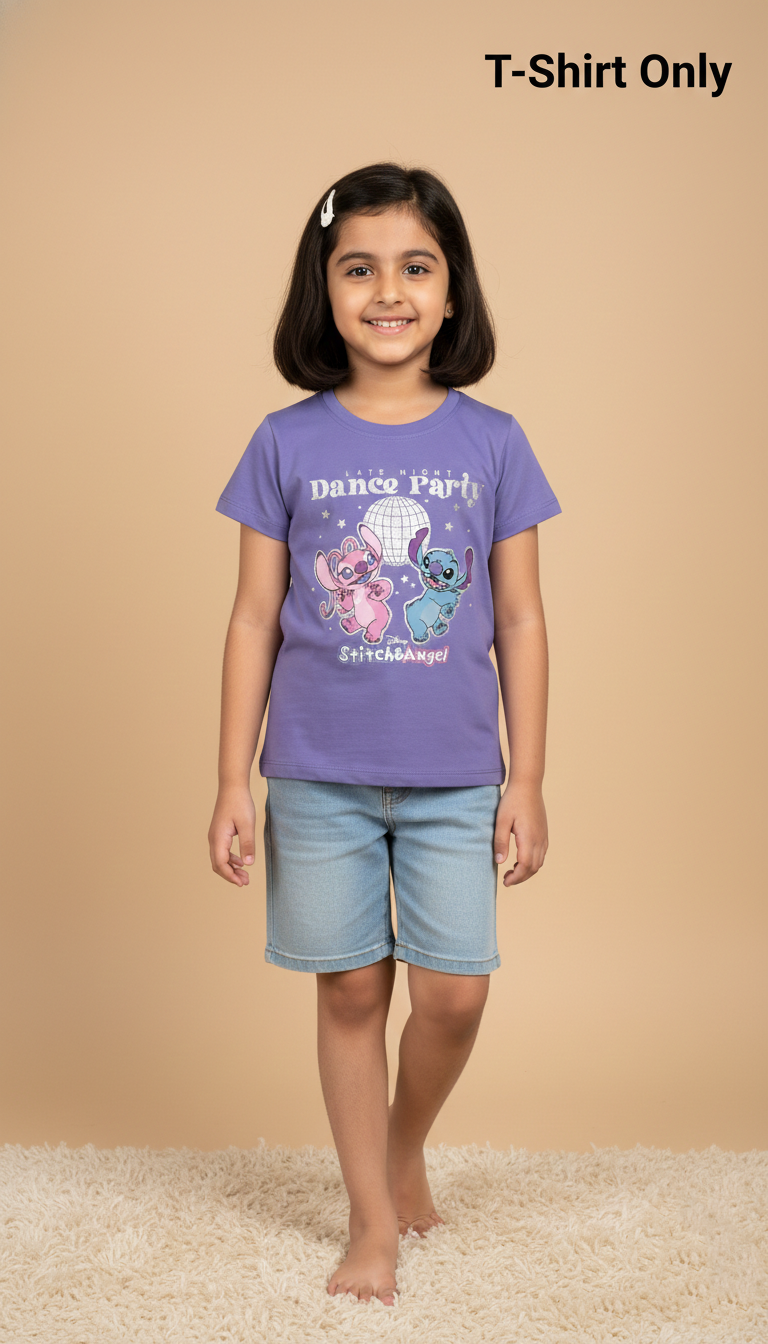 Fyst Cotton Knit Stitch & Angel Dance Party Print T-Shirt for Girls - Purple - Fyst Fashion