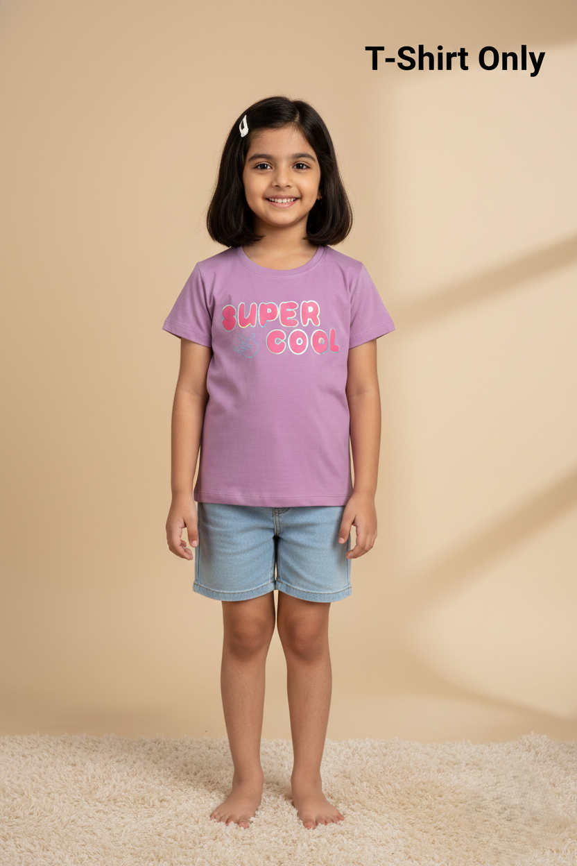 Fyst Cotton Knit "Super Cool" Print T-Shirt for Girls - Violet - Fyst Fashion