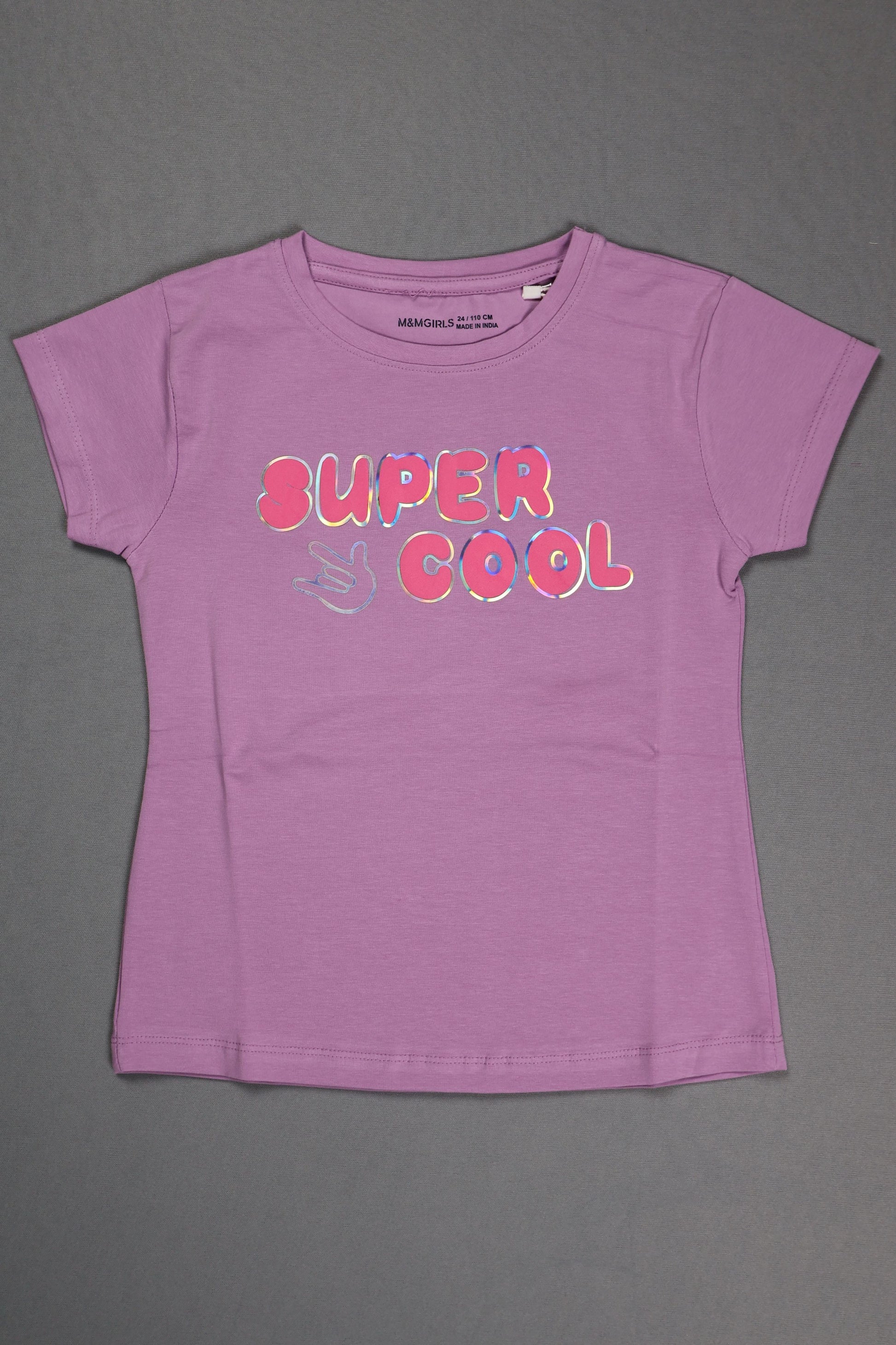 Fyst Cotton Knit "Super Cool" Print T-Shirt for Girls - Violet - Fyst Fashion