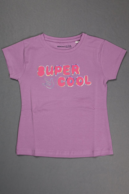 Fyst Cotton Knit "Super Cool" Print T-Shirt for Girls - Violet - Fyst Fashion