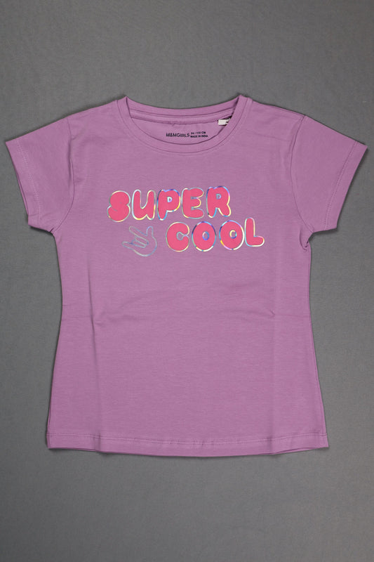 Fyst Cotton Knit "Super Cool" Print T-Shirt for Girls - Violet - Fyst Fashion