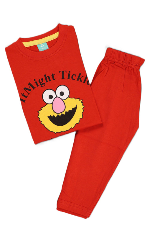 Red children's pajama set with a cartoon character on a white background