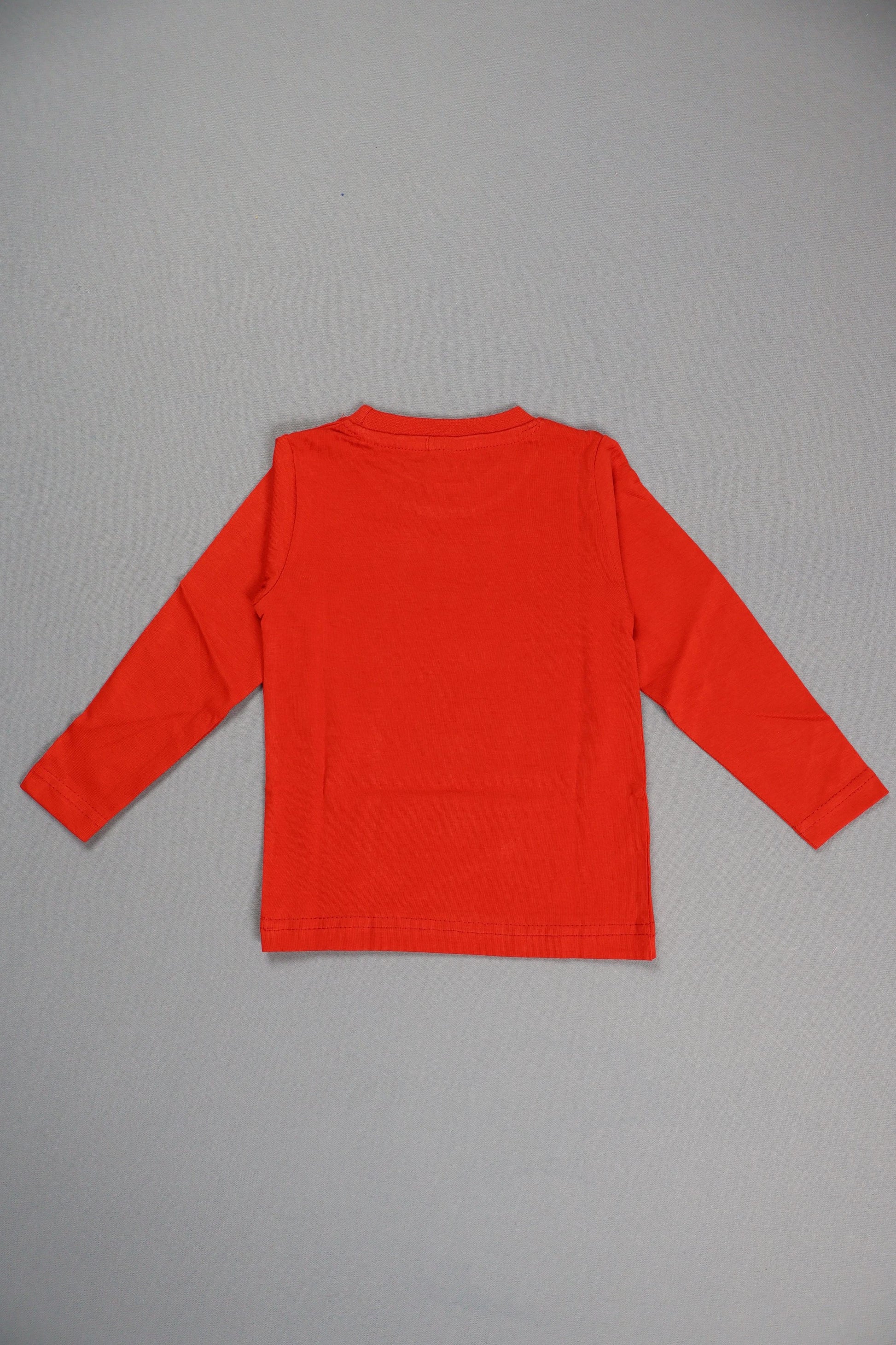 Red long-sleeve shirt on a gray background