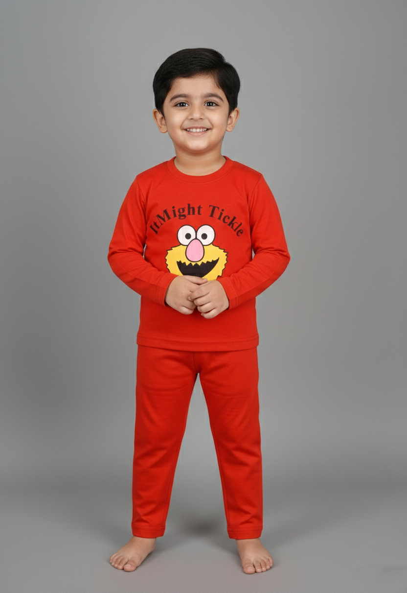 Fyst Cotton Knit The Elmo Graphic Co-ord Set for Boys - Red - Fyst Fashion