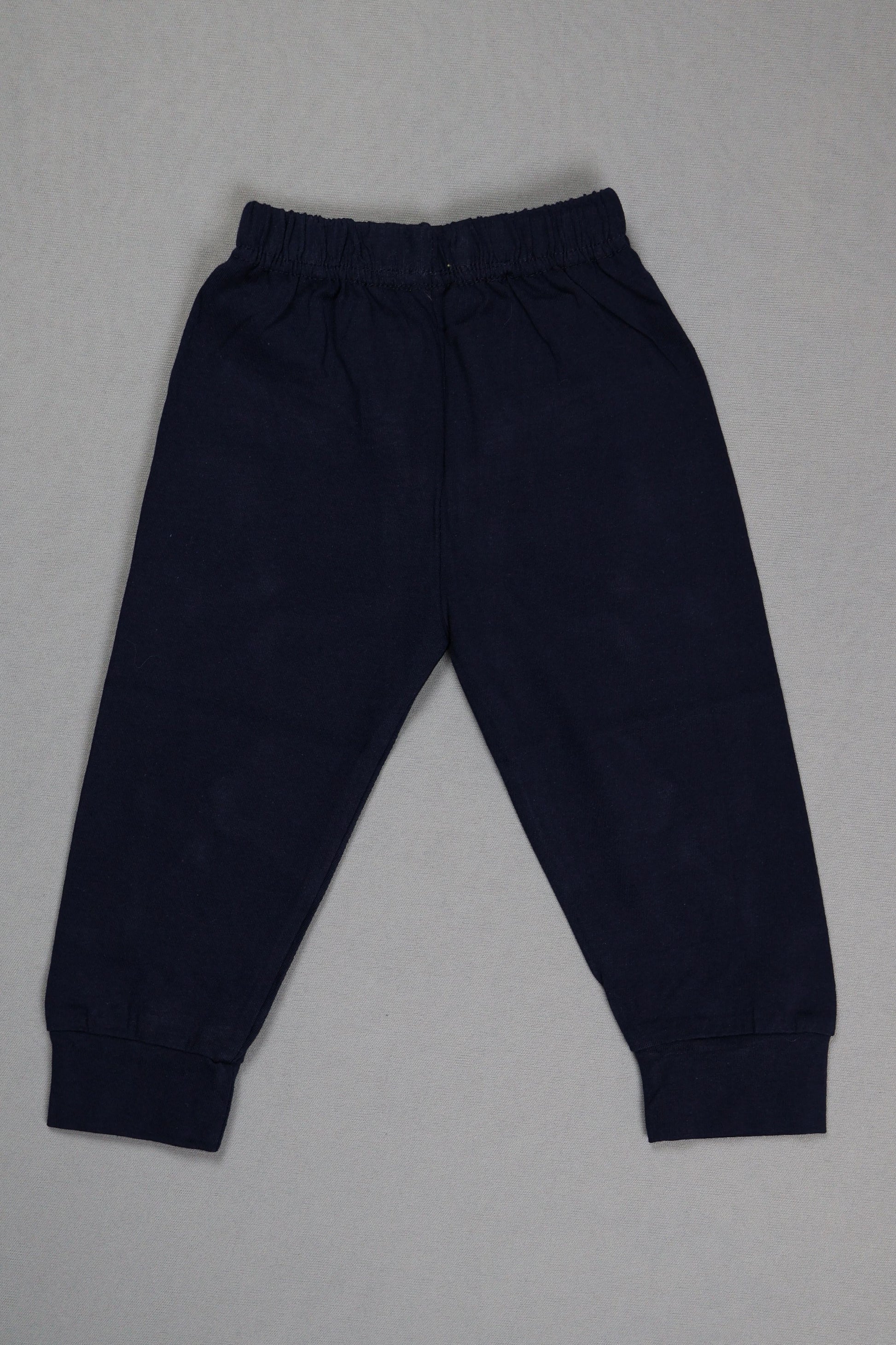 Navy blue pants on a gray background