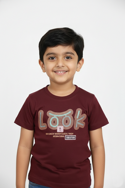 Fyst Cotton Knit Typography Graphic T-Shirt for Boys - Maroon - Fyst Fashion
