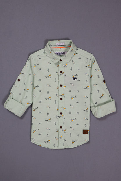 Light green shirt with small pattern on a gray background