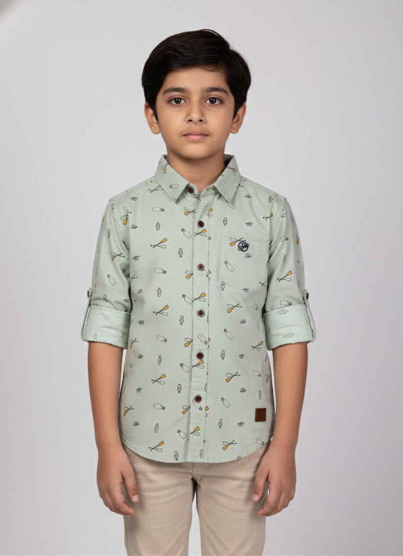 Fyst Cotton Nautical Print Full Sleeve Shirt for Boys - Light Green - Fyst Fashion