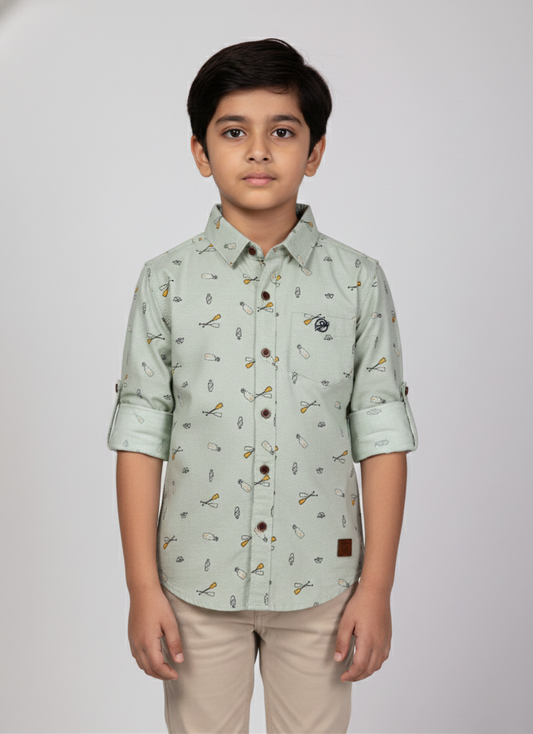 Fyst Cotton Nautical Print Full Sleeve Shirt for Boys - Light Green - Fyst Fashion