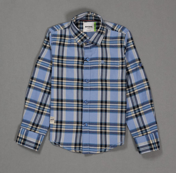 Fyst Cotton Signature Nautical Grid Checkered Shirt for Boys – Powder Blue