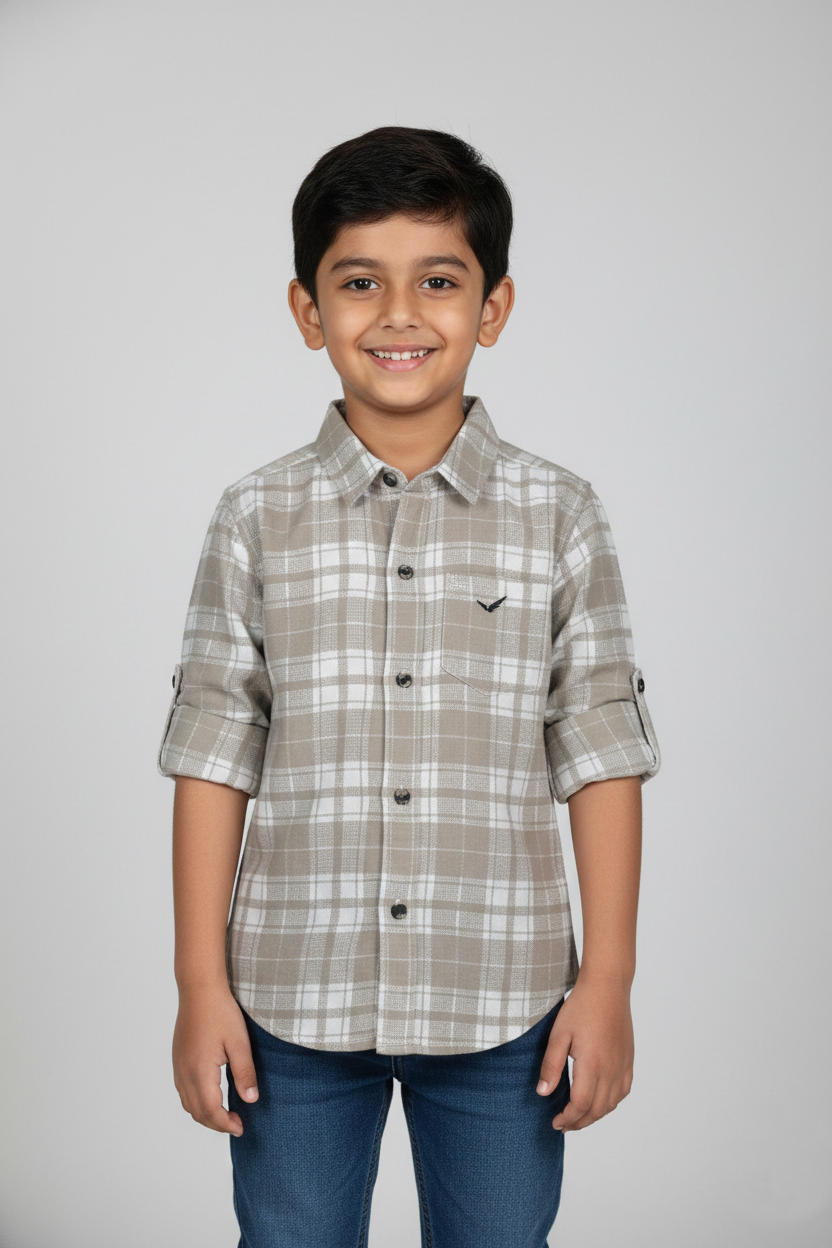 Fyst Cotton Smart Casual Check Shirt for Boys - Tan & White - Fyst Fashion