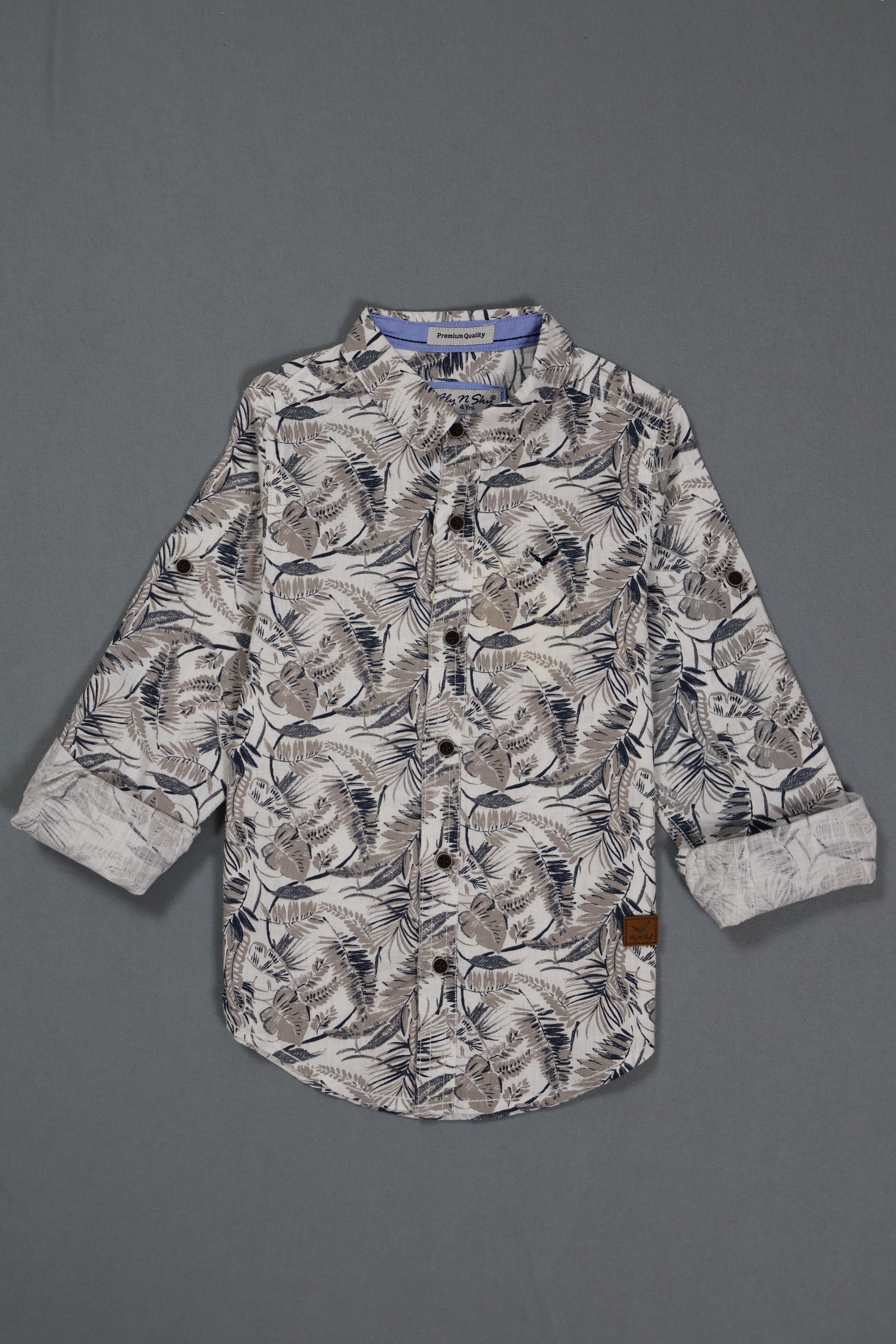 Floral patterned shirt on a gray background