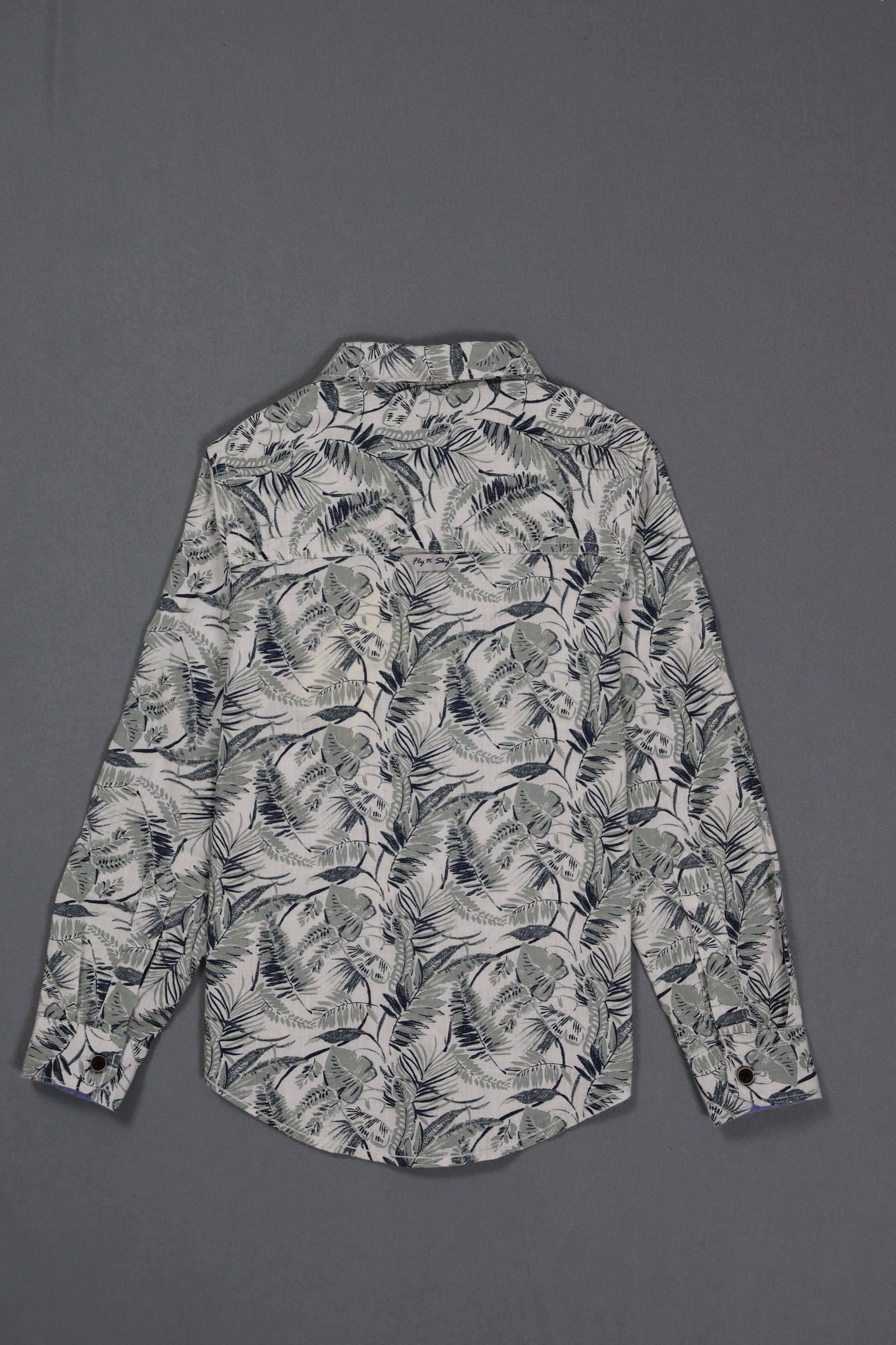 Floral patterned shirt on a gray background