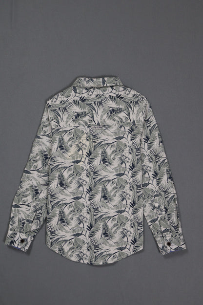 Floral patterned shirt on a gray background