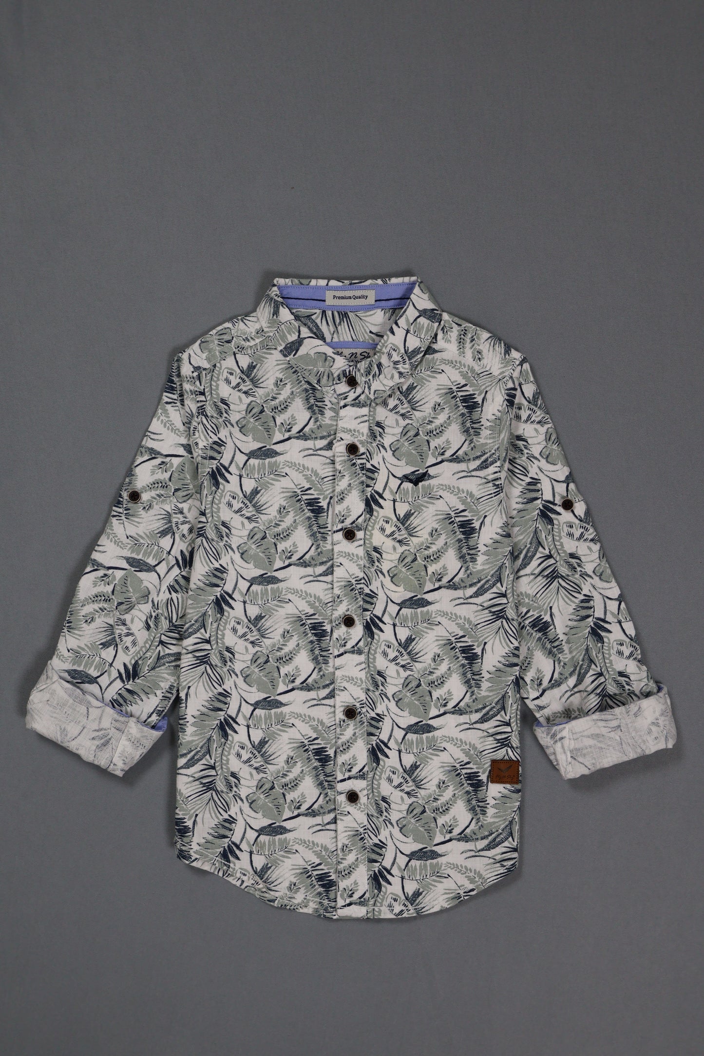 Fyst Cotton Tropical Leaf Print Full Sleeve Shirt for Boys - White - Fyst Fashion