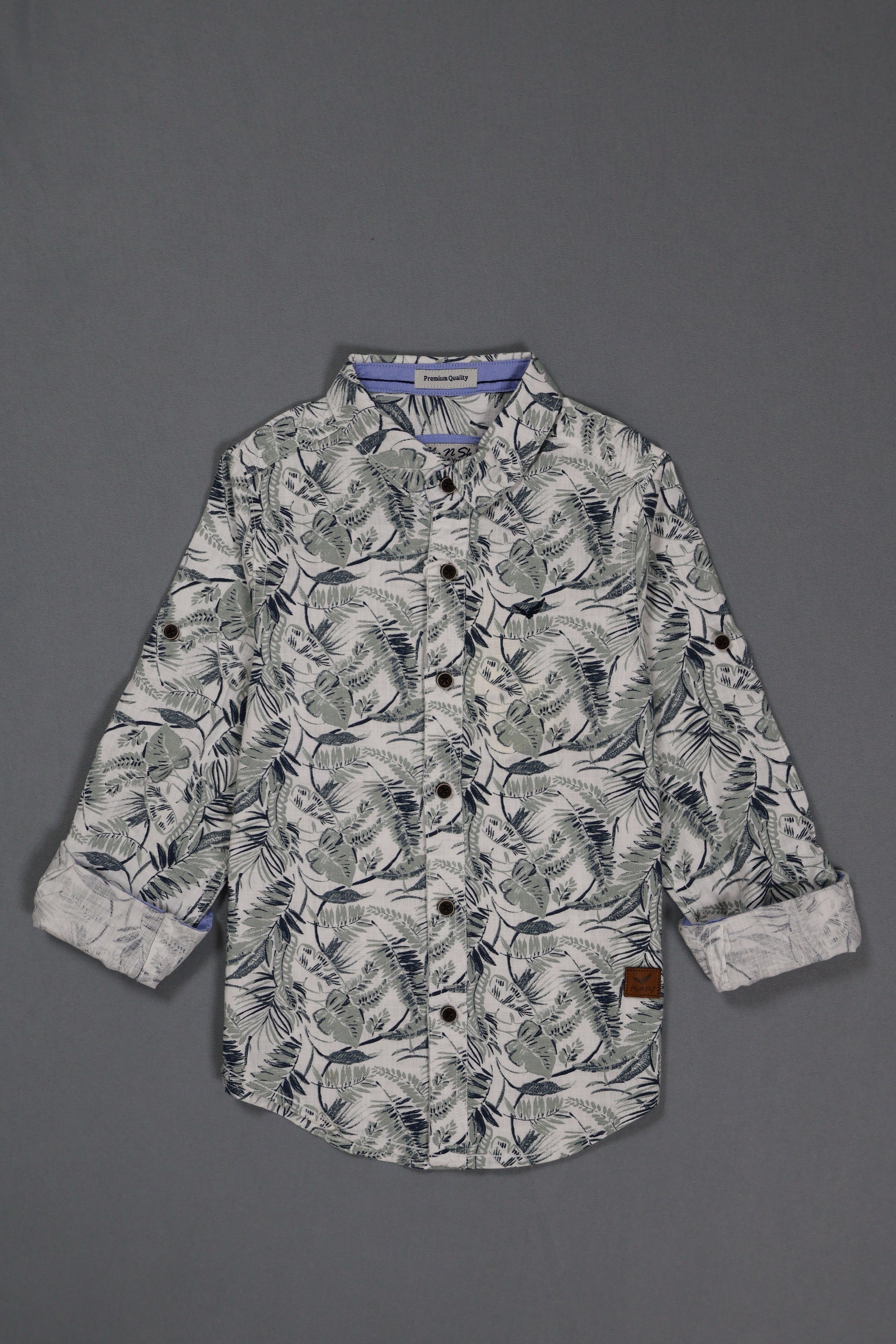 Fyst Cotton Tropical Leaf Print Full Sleeve Shirt for Boys - White - Fyst Fashion