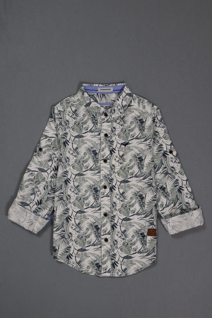 Fyst Cotton Tropical Leaf Print Full Sleeve Shirt for Boys - White - Fyst Fashion