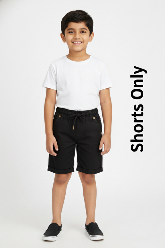 Fyst Denim Elastic Waist Cargo Shorts for Boys - Black - Fyst Fashion