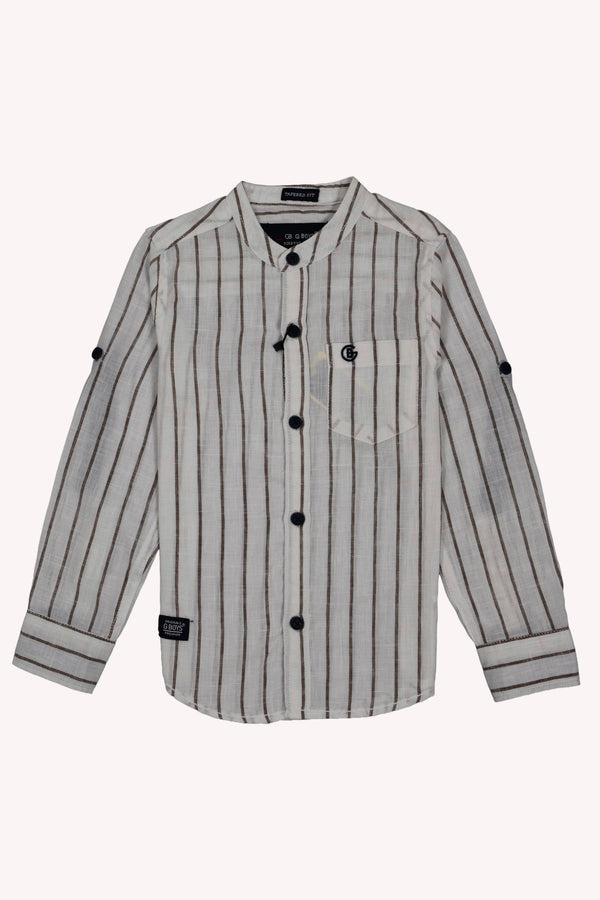 Fyst Linen Look Breathable Fabric Party Wear Shirt for Boys - Cream & Brown