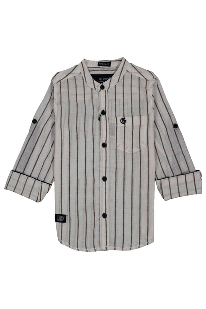 Striped shirt with black buttons on a white background