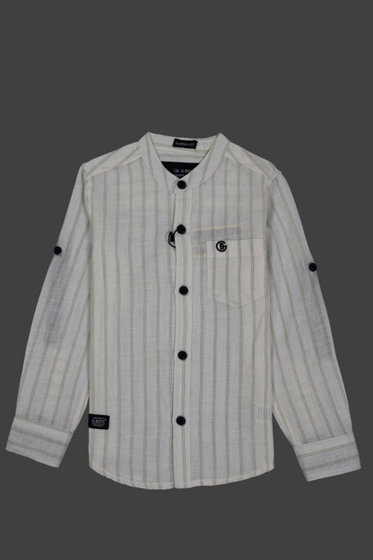 Fyst Linen Look Breathable Fabric Party Wear Shirt for Boys - Cream & Mint Green - Fyst Fashion