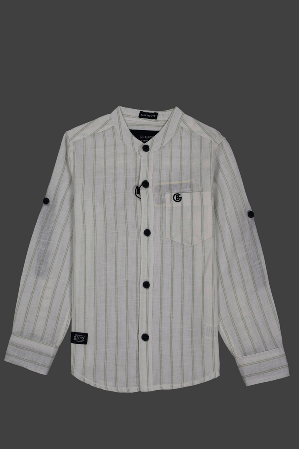 Fyst Linen Look Breathable Fabric Party Wear Shirt for Boys - Cream & Mint Green