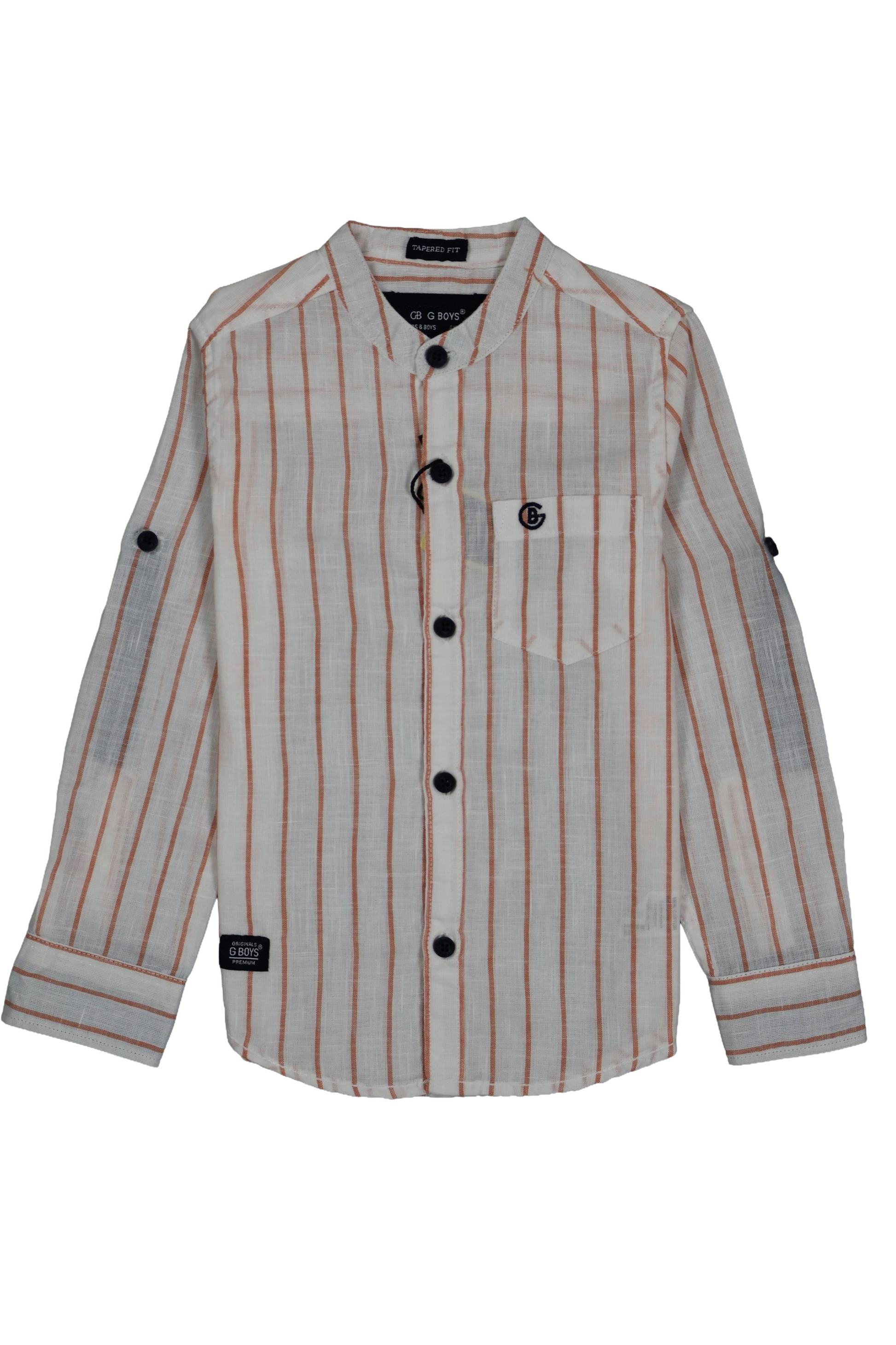 Striped shirt with button details on a white background