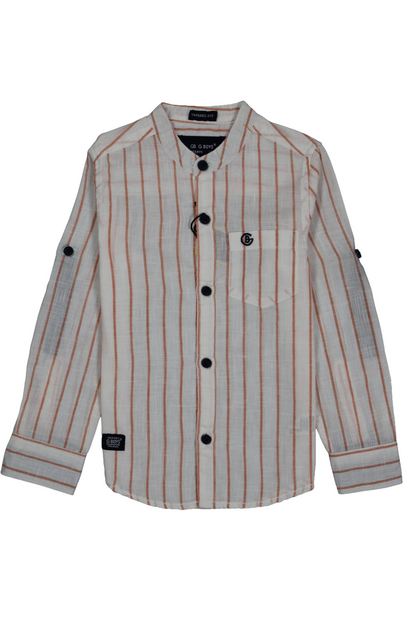 Striped shirt with button details on a white background