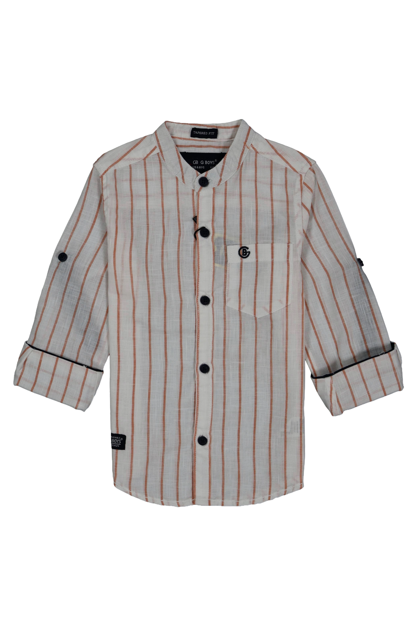Striped shirt with black buttons on a white background