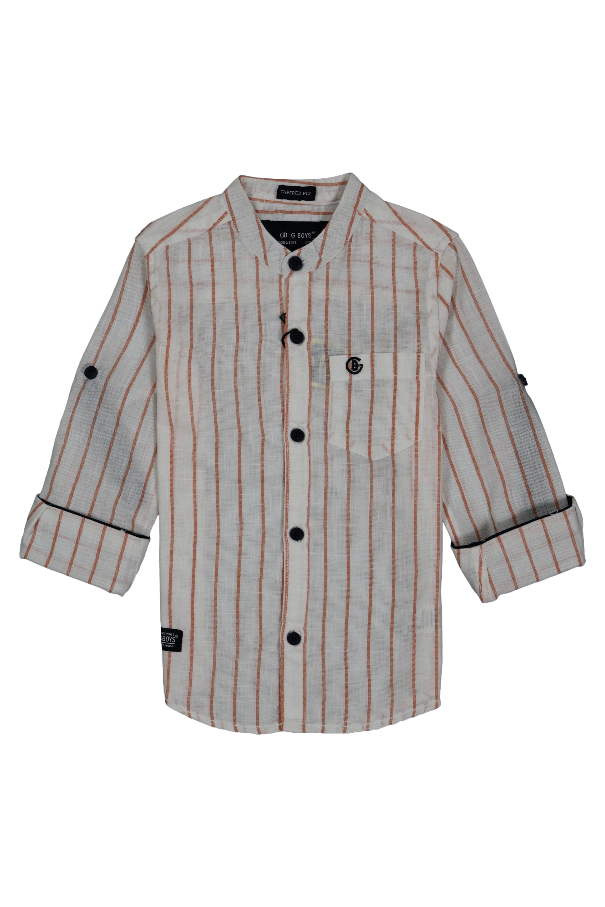 Striped shirt with black buttons on a white background
