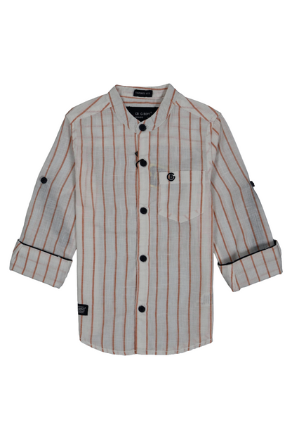 Striped shirt with black buttons on a white background