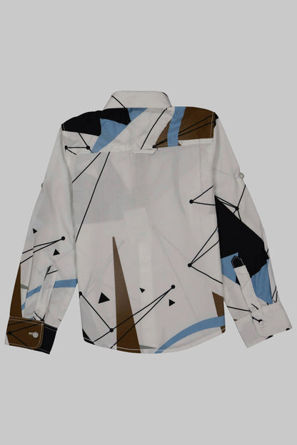 Abstract patterned shirt on a gray background