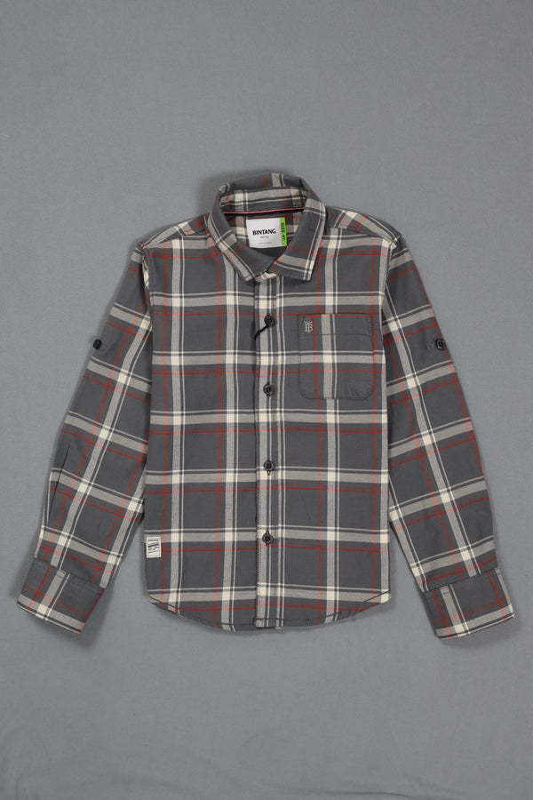 Fyst Premium Cotton Heritage Check Smart Casual Shirt for Boys – Charcoal & Rust
