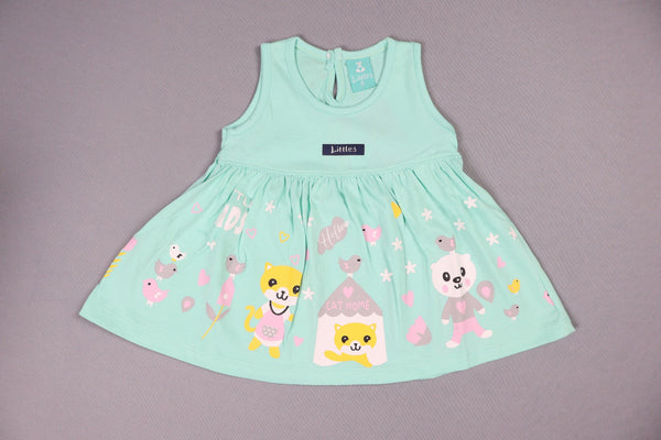 Fyst Premium Cotton Knit Graphic Play Frock for Baby Girls – Sea Green