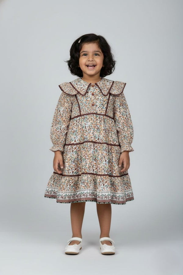 Fyst Kids Full Sleeve Ditsy Floral Dress with Ruffle Cuffs - Multicolor