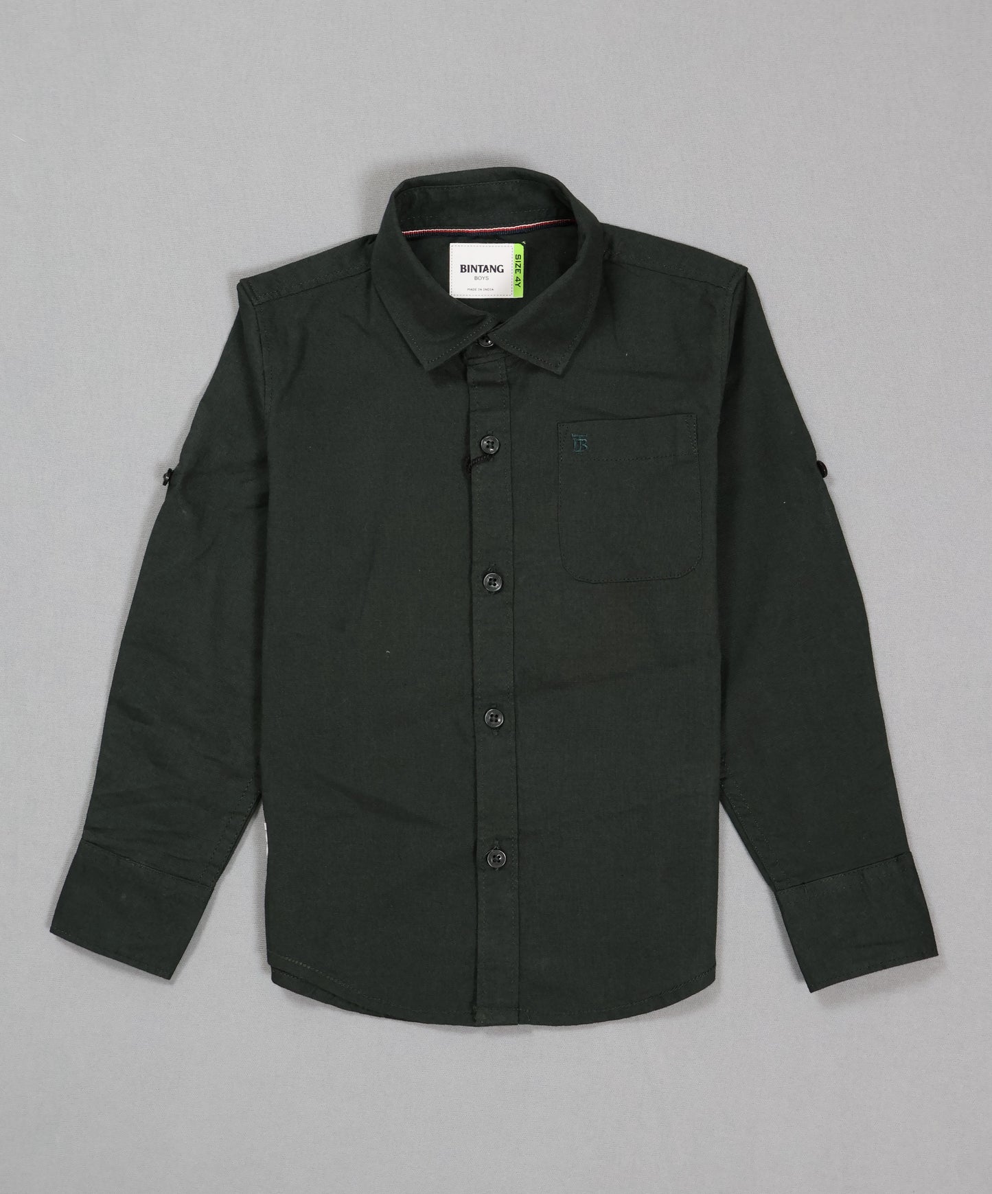 Black button-up shirt on a gray background