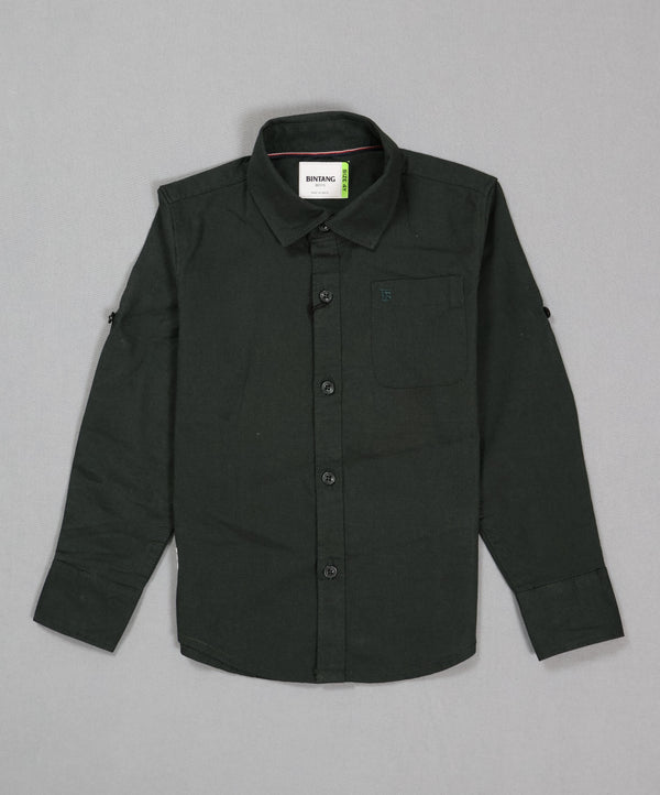 Fyst Premium Cotton Smart Casual Plain Shirt for Boys - Dark Green
