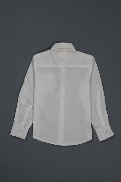 White shirt on a dark gray background