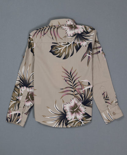 Beige shirt with floral pattern on a gray background