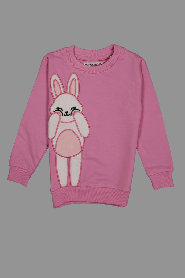 Fyst Premium Graphic Cotton Knit Bunny Print Sweatshirt for Girls – Candy Pink
