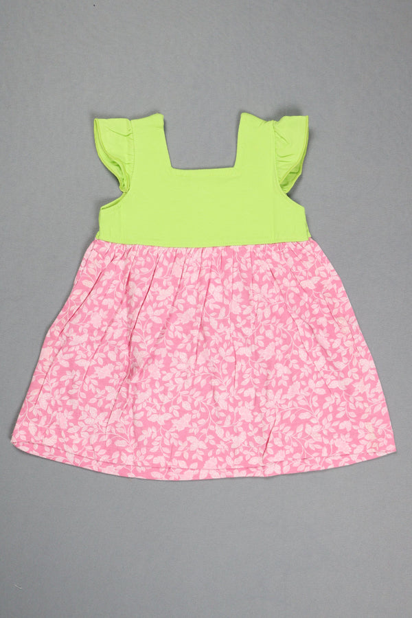 Fyst Girls' Floral Print Summer Frock - Green & Pink