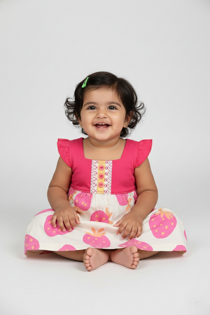Fyst Single Jersey Floral Print Summer Frock for Girls - Pink - Fyst Fashion