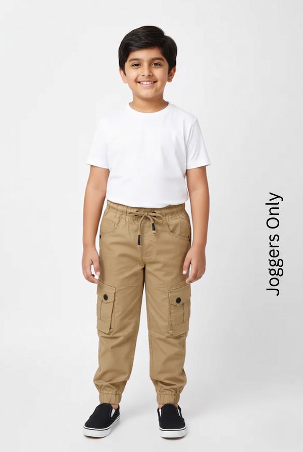 Fyst Soft Cotton Casual Wear Elastic Waist Joggers for Boys - Khaki