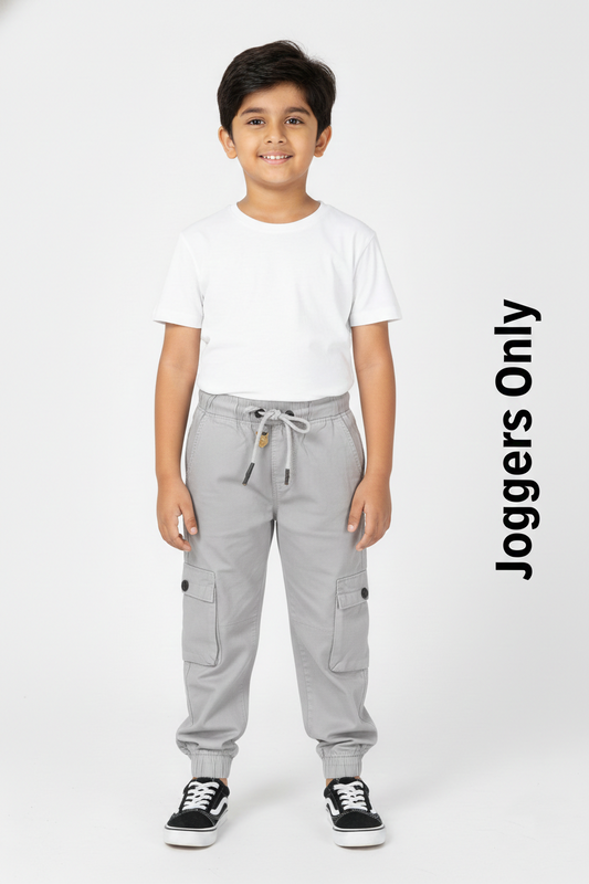 Fyst Soft Cotton Casual Wear Elastic Waist Multi-Pocket Joggers for Boys - Grey - Fyst Fashion