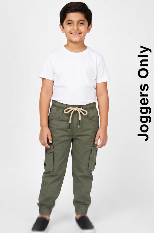 Fyst Soft Cotton Casual Wear Elastic Waist Multi-Pocket Joggers for Boys - Light Green