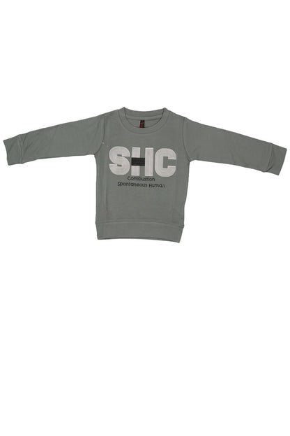 Fyst boys' two-piece clothing set featuring a grey typography print sweatshirt and matching black joggers.