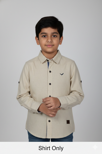 Fyst Cotton Solid Full Sleeve Shirt for Boys - Cream - Fyst Fashion