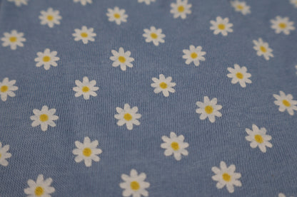Fyst Girls Sky Blue All-Over Floral Daisy Print Flutter Sleeve Cotton Frock Dress
