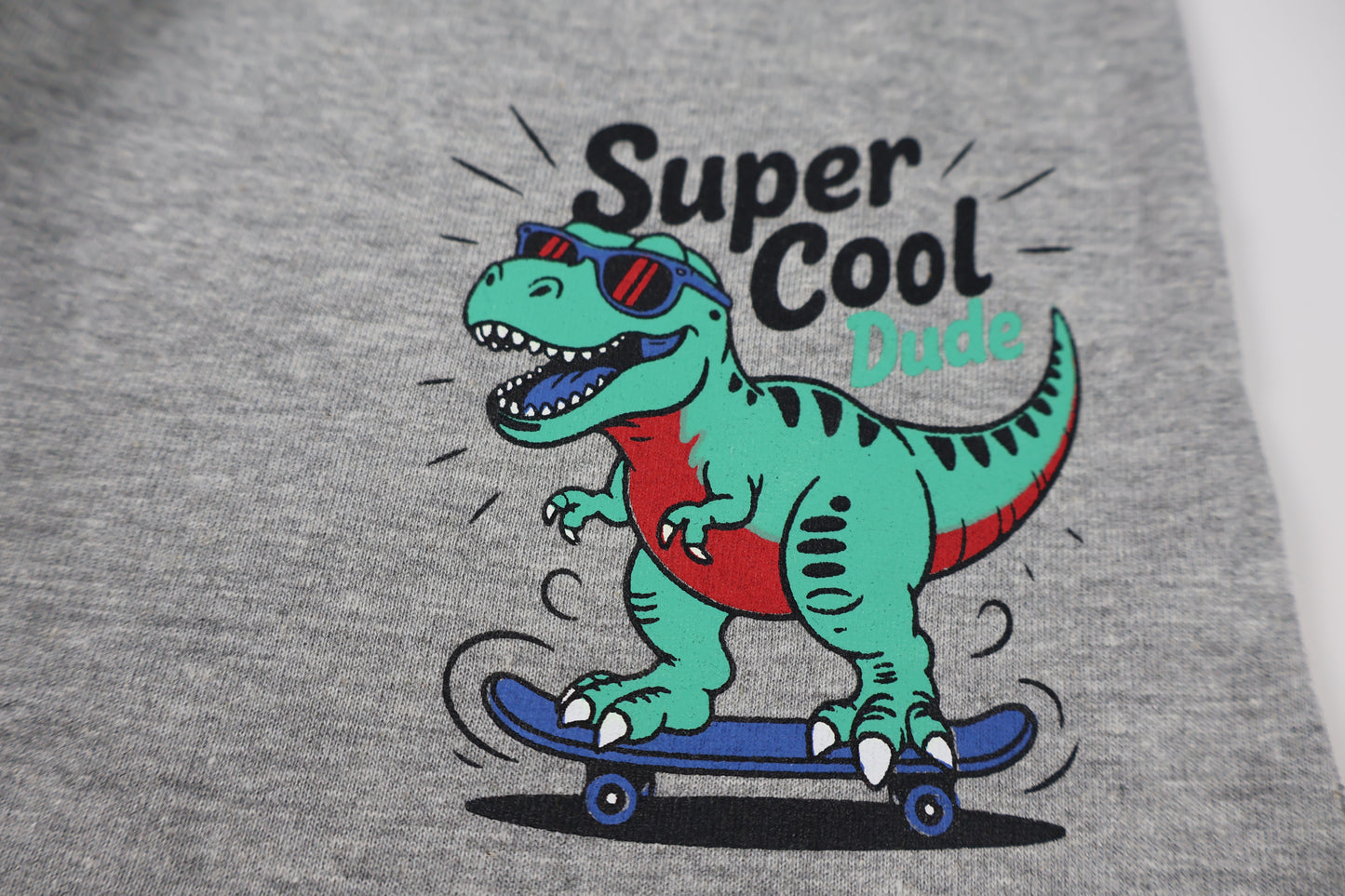 Fyst Boys Grey Melange Skateboarding Dinosaur "Super Cool Dude" Cotton Shorts